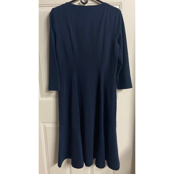 Lands End Midi Dress 10/12 Navy Blue Round Neck Long Sleeve  Knit classic - Picture 2 of 4
